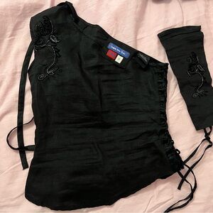 Black Embroidered Top with Matching Sleeve